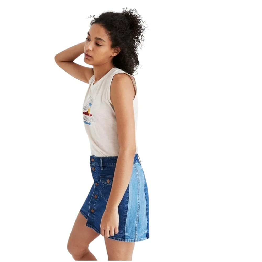 Madewell Blue Lorena Wash Stretch Denim Straight Mini Skirt Flap Pockets